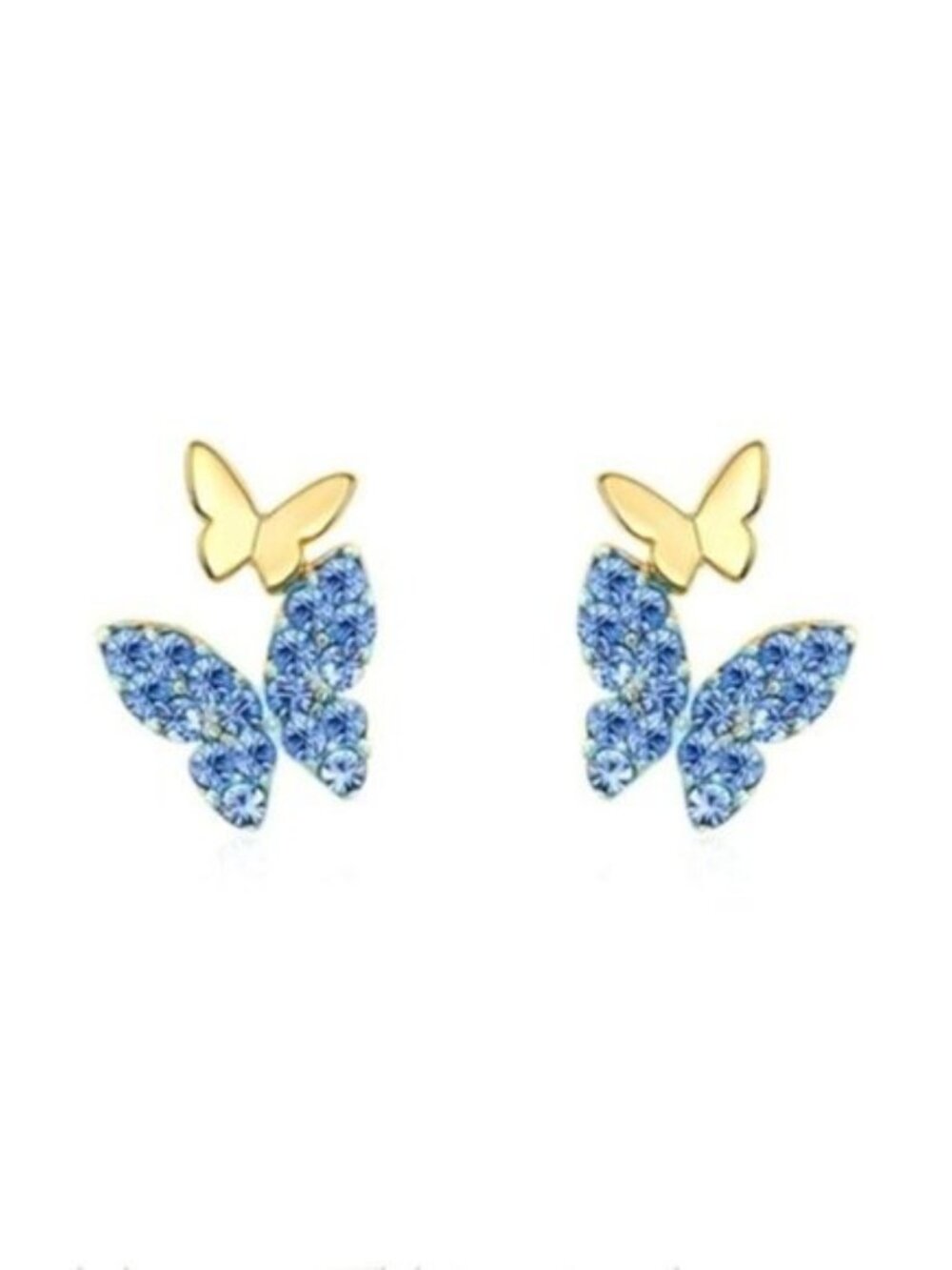 Delightful 18k Gold 925 Silver Blue CZ Butterfly Studs - Picture 2 of 3
